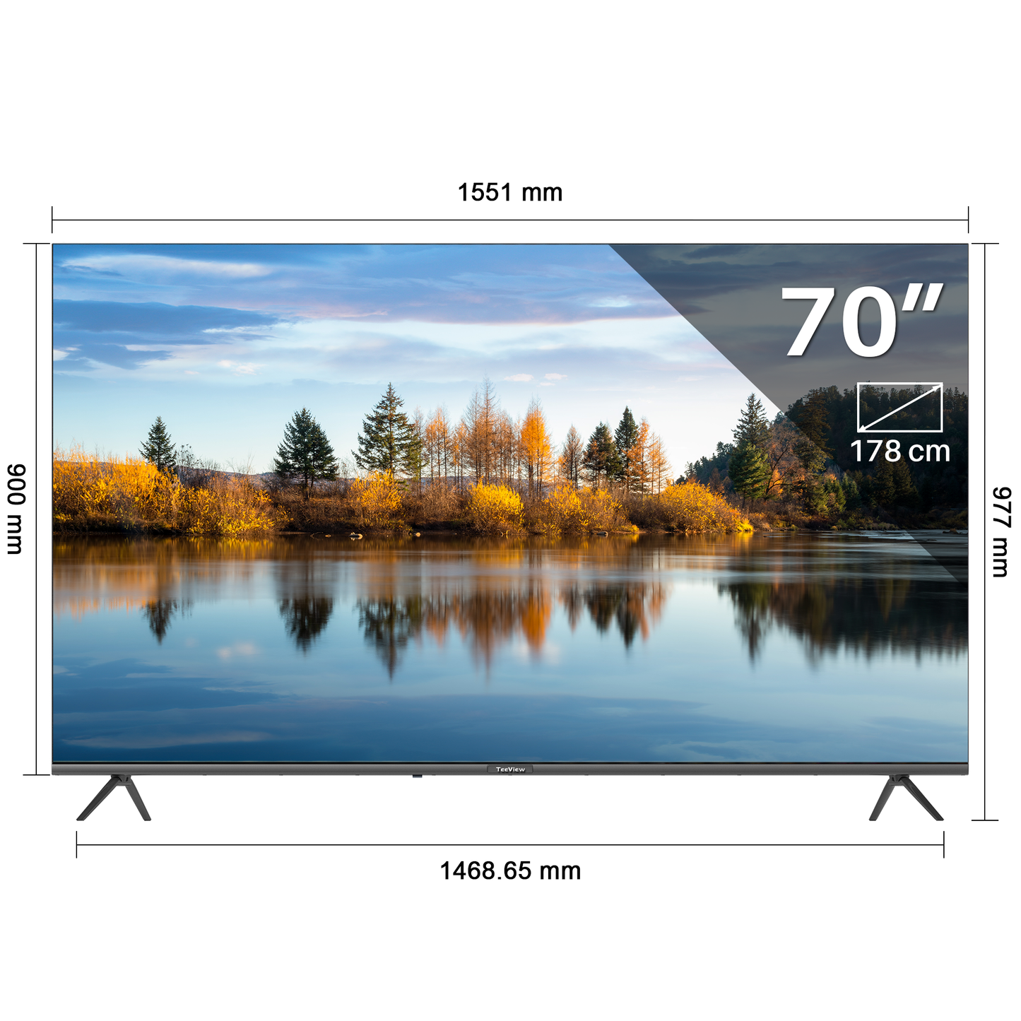 TeeView Google Smart TV - QLED 4K Ultra HD - 70 inch/177 cm - Frameless Design - Tripple Tuner DVB-T/T2/S/S2/C - HDMI x3, USB x2, CI+ - Voice Controle & Streaming apps - Geassembleerd in Eindhoven - TV70UQG-EU
