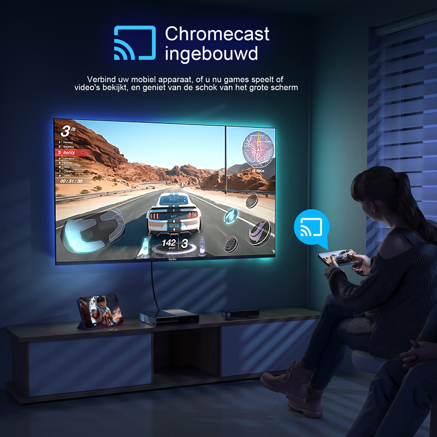TuTu Android Smart TV - LED UHD 4K - 55 inch/140 cm - Frameless Design - Tripple Tuner DVB-T/T2/S/S2/C - HDMI x3, USB x2, CI+ - Voice Controle & Streaming apps - Geassembleerd in Eindhoven - TUS55UD1A
