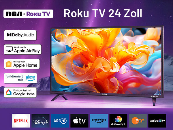 RCA Roku Smart TV - LED HD - 24 inch/61 cm - Frameless Design - Tripple Tuner DVB-T/T2/S/S2/C - HDMI x3, USB x2, CI+ - Streaming apps - RK24HF1