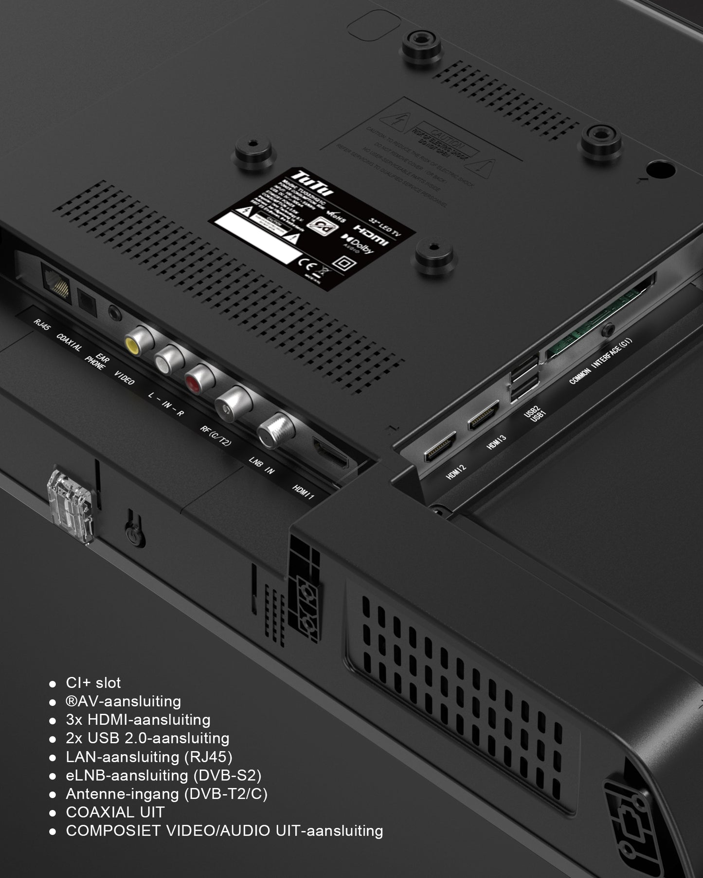 TuTu Google Smart TV - LED HD - 32 Inch/82 cm - Frameless Design - Tripple Tuner DVB-T/T2/S/S2/C - HDMI x3, USB x2, CI+ - Voice Controle & Streaming apps - Geassembleerd in Eindhoven - TUG32HQ1