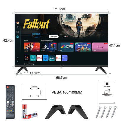 Koorui Smart TV - Tizen TV by Samsung - QLED Full HD - 32 inch/81 cm - Streaming apps - AirPlay - Hotelmodus - HDMI x3, USB x2, CI+ - Tripple Tuner DVB-T/T2/S/S2/C - Frameless Design - Geassembleerd in Eindhoven - K32Q1FFQ-T8