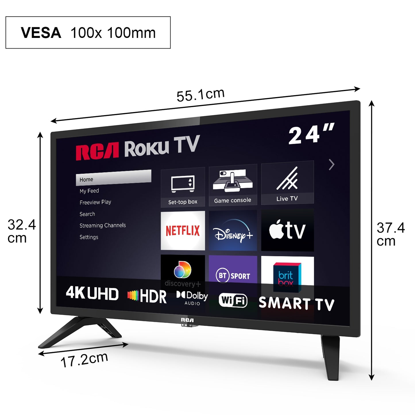 RCA Roku Smart TV - LED HD - 24 inch/61 cm - Frameless Design - Tripple Tuner DVB-T/T2/S/S2/C - HDMI x3, USB x2, CI+ - Streaming apps - RK24HF1