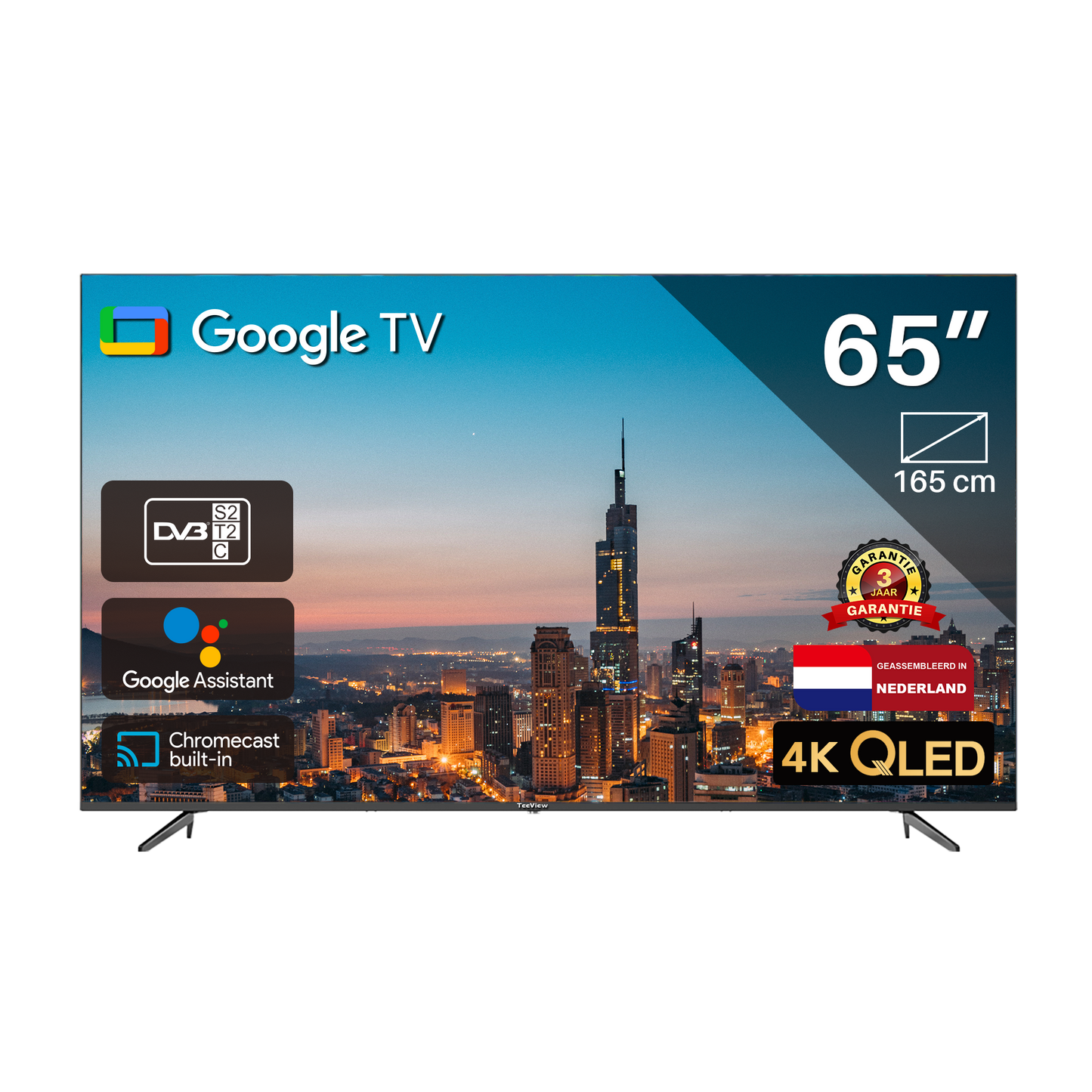 Google Smart TV | TeeView TV 65 inch QLED | 4K Ultra HD | Frameless Design | in Eindhoven geassembleerd | TV65QQG-EU