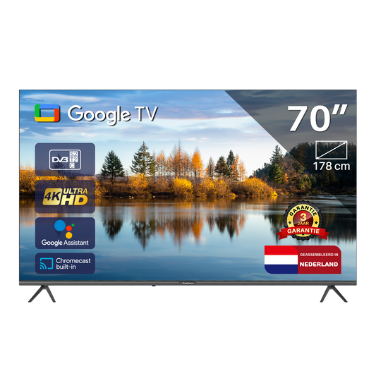 TeeView Google Smart TV - QLED 4K Ultra HD - 70 inch/177 cm - Frameless Design - Tripple Tuner DVB-T/T2/S/S2/C - HDMI x3, USB x2, CI+ - Voice Controle & Streaming apps - Geassembleerd in Eindhoven - TV70UQG-EU