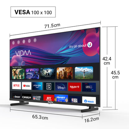TuTu Vidaa TV - LED HD - 32 inch/82 cm - Frameless Design - Tripple Tuner DVB-T/T2/S/S2/C - HDMI x3, USB x2, CI+ - Streaming apps - In Eindhoven geassembleerd -	TUV32HQ1B