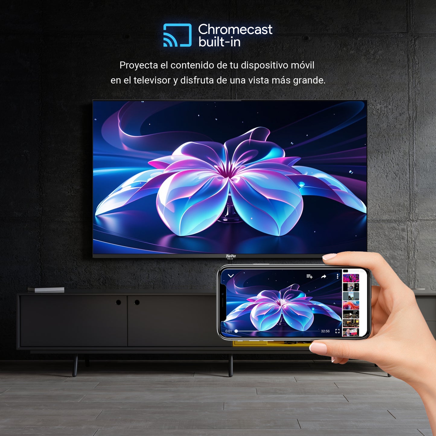 TuTu Android Smart TV - QLED 4K Ultra HD - 50 inch/127 cm - Frameless Design - Tripple Tuner DVB-T/T2/S/S2/C - HDMI x3, USB x2, CI+ - Voice Controle & Streaming apps - Geassembleerd in Eindhoven - TUQ50UN1