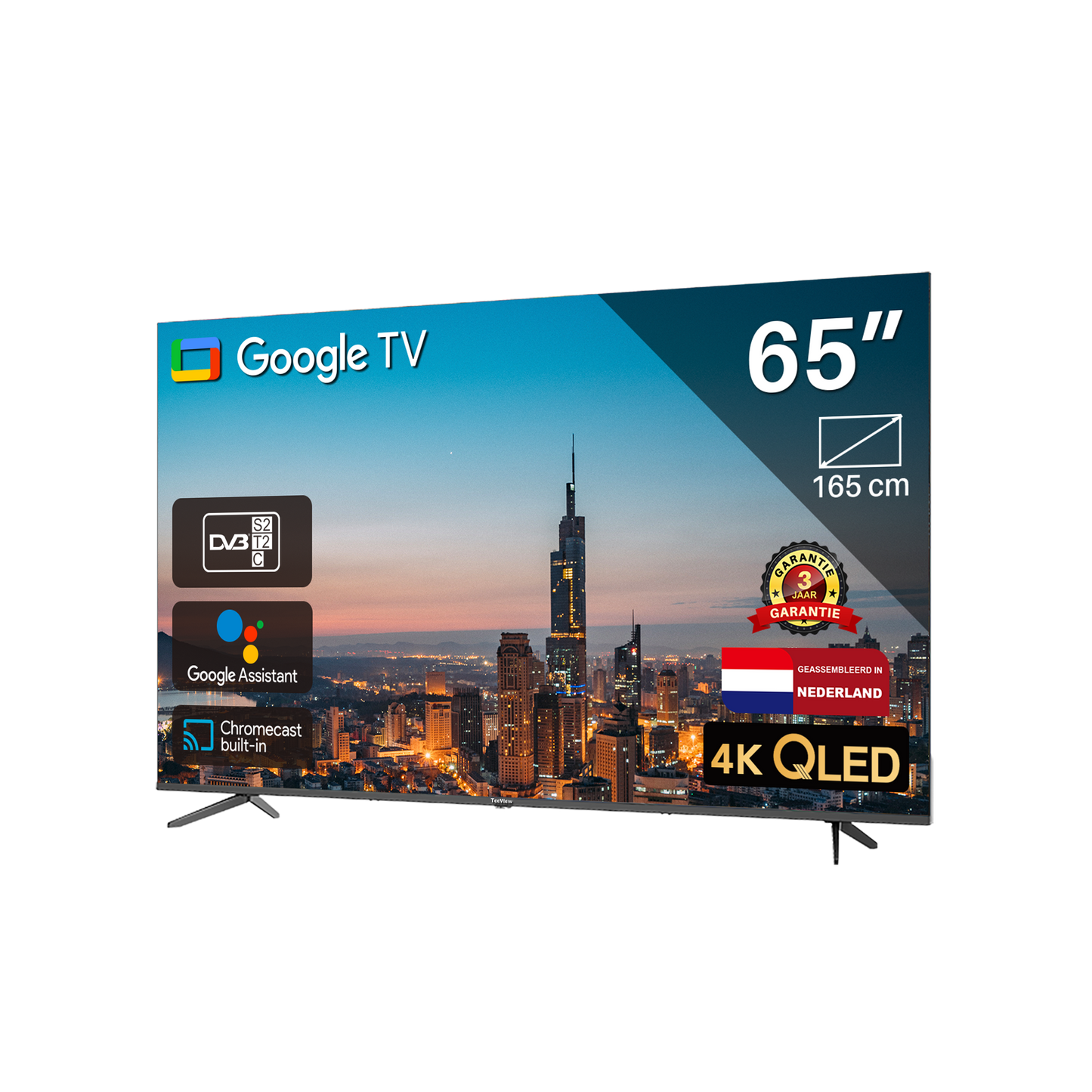 Google Smart TV | TeeView TV 65 inch QLED | 4K Ultra HD | Frameless Design | in Eindhoven geassembleerd | TV65QQG-EU