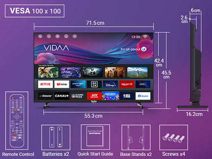 TuTu Vidaa TV - LED HD - 32 inch/82 cm - Frameless Design - Tripple Tuner DVB-T/T2/S/S2/C - HDMI x3, USB x2, CI+ - Streaming apps - In Eindhoven geassembleerd -	TUV32HQ1B