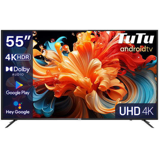 TuTu Android Smart TV - LED UHD 4K - 55 inch/140 cm - Frameless Design - Tripple Tuner DVB-T/T2/S/S2/C - HDMI x3, USB x2, CI+ - Voice Controle & Streaming apps - Geassembleerd in Eindhoven - TUS55UD1A