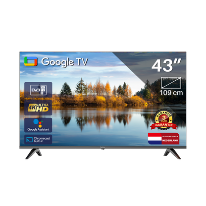Google Smart TV | TeeView | 43 inch TeeView 4K UHD LED TV | 3xHDMI 2x USB | Ci+ | Triple Tuner DVB-T/T2/S/S2/C | Frameless Design | in Eindhoven geassembleerd | TV43QUG-EU