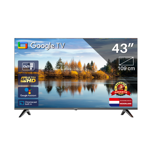 Google Smart TV | TeeView | 43 inch TeeView 4K UHD LED TV | 3xHDMI 2x USB | Ci+ | Triple Tuner DVB-T/T2/S/S2/C | Frameless Design | in Eindhoven geassembleerd | TV43QUG-EU