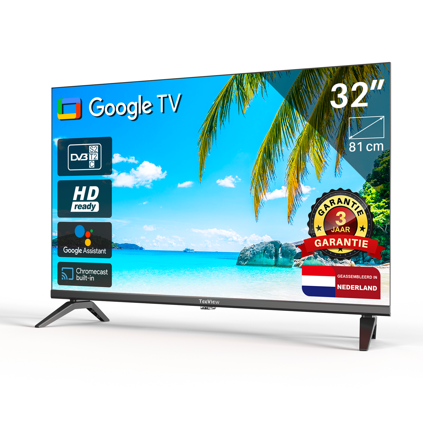 Google Smart TV | TeeView 32 inch LED TV | Frameless design | In Eindhoven geassembleerd | TV32QHG-EU