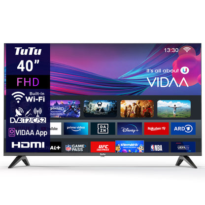 TuTu VIDAA TV - LED Full HD - 40 inch/102 cm - Frameless Design - Tripple Tuner DVB-T/T2/S/S2/C - HDMI x3, USB x2, CI+ - Streaming apps - In Eindhoven geassembleerd - TUV40FQ1