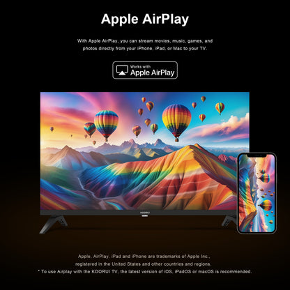 Koorui Smart TV - Tizen TV by Samsung - QLED Full HD - 32 inch/81 cm - Streaming apps - AirPlay - Hotelmodus - HDMI x3, USB x2, CI+ - Tripple Tuner DVB-T/T2/S/S2/C - Frameless Design - Geassembleerd in Eindhoven - K32Q1FFQ-T8