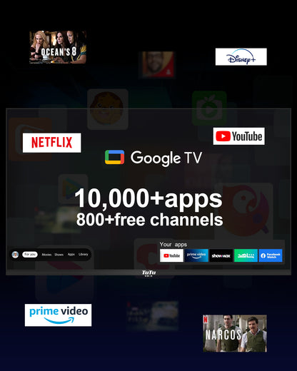 TuTu Google Smart TV - LED HD - 32 Inch/82 cm - Frameless Design - Tripple Tuner DVB-T/T2/S/S2/C - HDMI x3, USB x2, CI+ - Voice Controle & Streaming apps - Geassembleerd in Eindhoven - TUG32HQ1