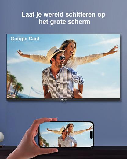 TuTu Google Smart TV - LED HD - 32 Inch/82 cm - Frameless Design - Tripple Tuner DVB-T/T2/S/S2/C - HDMI x3, USB x2, CI+ - Voice Controle & Streaming apps - Geassembleerd in Eindhoven - TUG32HQ1