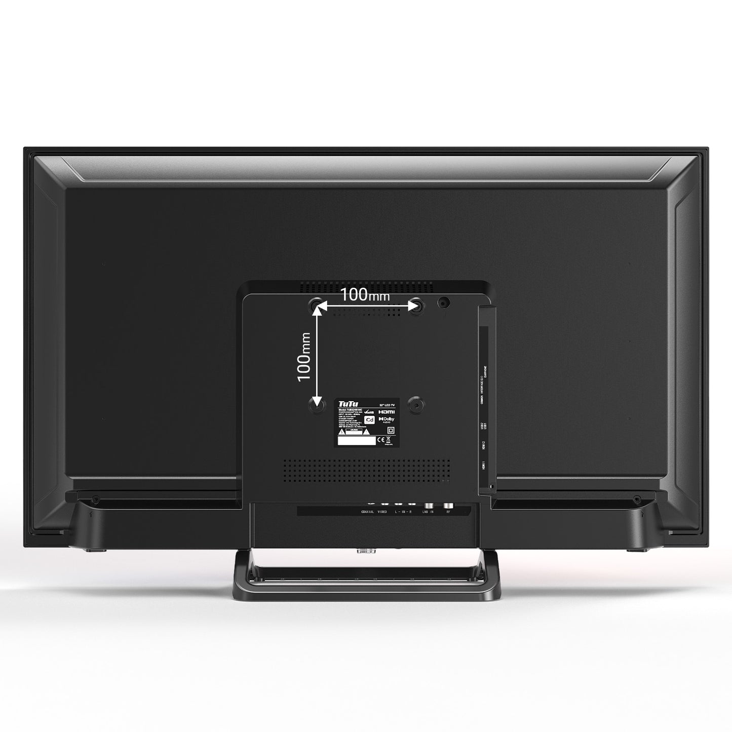 TuTu Standaard TV - LED HD - 32 inch/82 cm - Frameless Design - Enkelvoudige standaard - Tripple Tuner DVB-T/T2/S/S2/C - HDMI x3, USB x2, CI+ -	 In Eindhoven geassembleerd - TUB32HN1NC