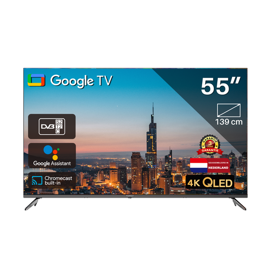 Google Smart TV | TeeView QLED TV 55 inch | 4K Ultra HD | Frameless Design | in Eindhoven geassembleerd | TV55QQG-EU