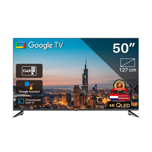 4K Ultra HD Google TV | TeeView 50 inch QLED TV | 3xHDMI 2x USB | Ci+ | Triple Tuner DVB-T/T2/S/S2/C | Frameless Design | Smart TV | in Eindhoven geassembleerd | TeeView TV50QQG-EU