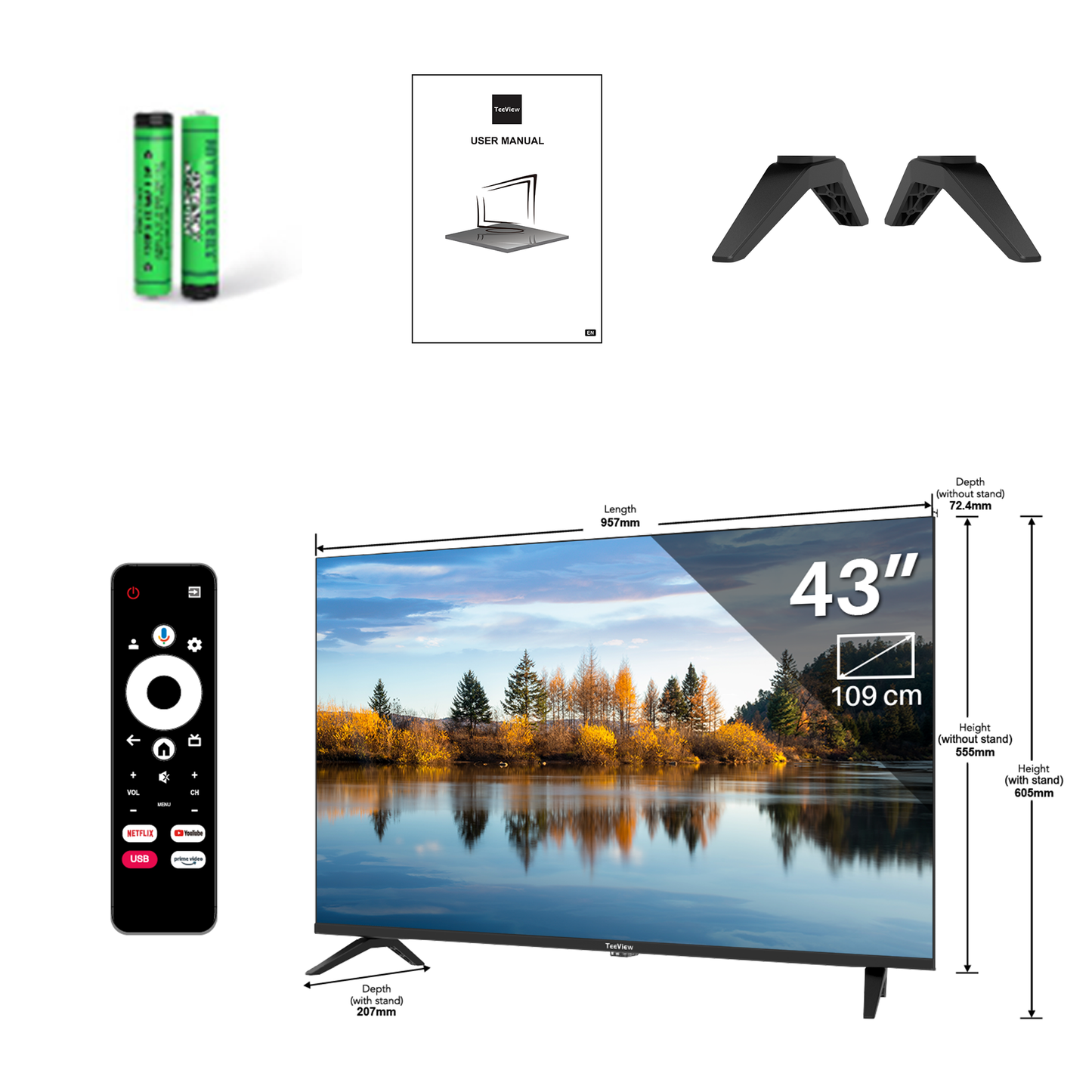 Google Smart TV | TeeView | 43 inch TeeView 4K UHD LED TV | 3xHDMI 2x USB | Ci+ | Triple Tuner DVB-T/T2/S/S2/C | Frameless Design | in Eindhoven geassembleerd | TV43QUG-EU