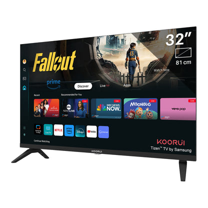 Koorui Smart TV - Tizen TV by Samsung - QLED Full HD - 32 inch/81 cm - Streaming apps - AirPlay - Hotelmodus - HDMI x3, USB x2, CI+ - Tripple Tuner DVB-T/T2/S/S2/C - Frameless Design - Geassembleerd in Nederland - K32Q1FFQ-T8