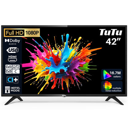 TuTu Standaard TV - LED Full HD - 42 inch/108 cm - Frameles Design - Tripple Tuner DVB-T/T2/S/S2/C - HDMI x2, USB x1, CI+ - Geassembleerd in Eindhoven - TUB42FD1N