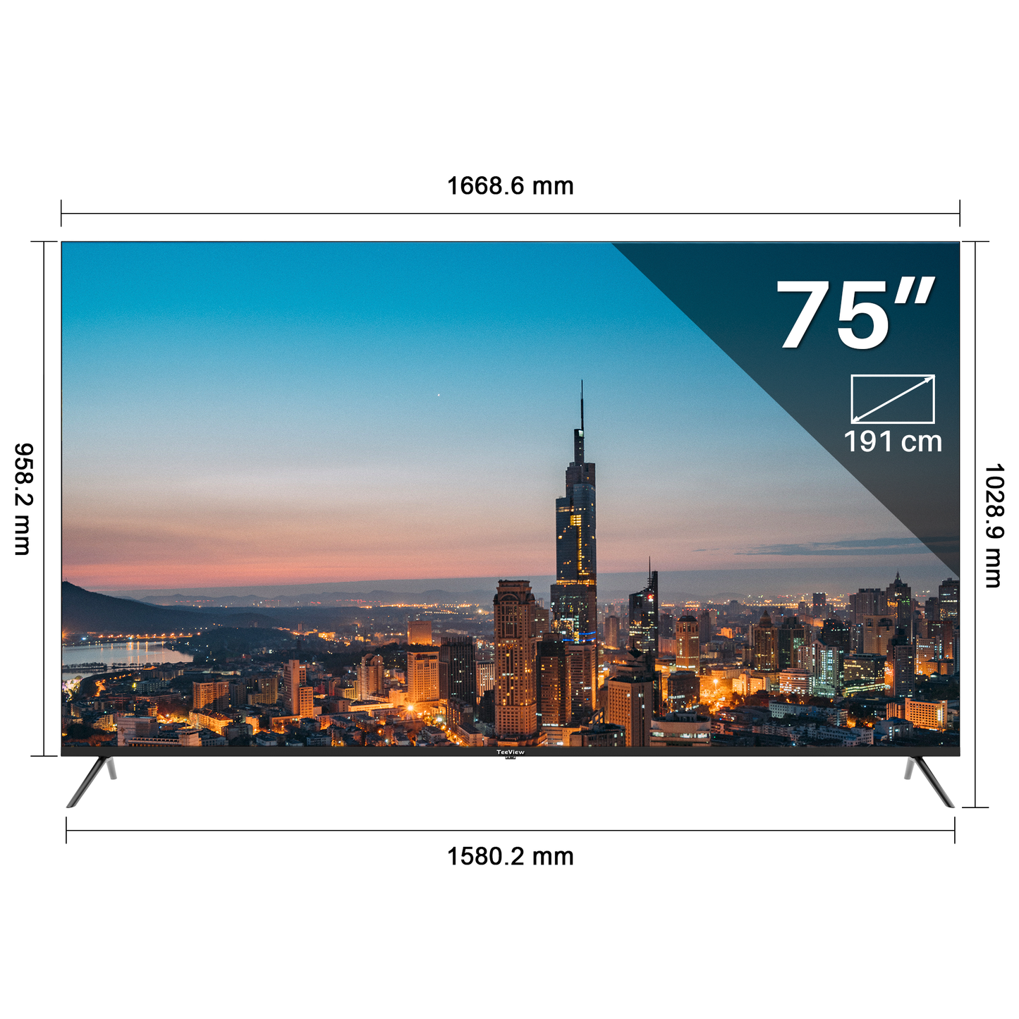 TeeView Google Smart TV - QLED 4K - 75 inch/191 cm - Frameless Design - Tripple Tuner DVB-T/T2/S/S2/C - HDMI x3, USB x2, CI+ - Voice Controle	& Streaming apps - In Eindhoven geassembleerd - TV75QQG-EU