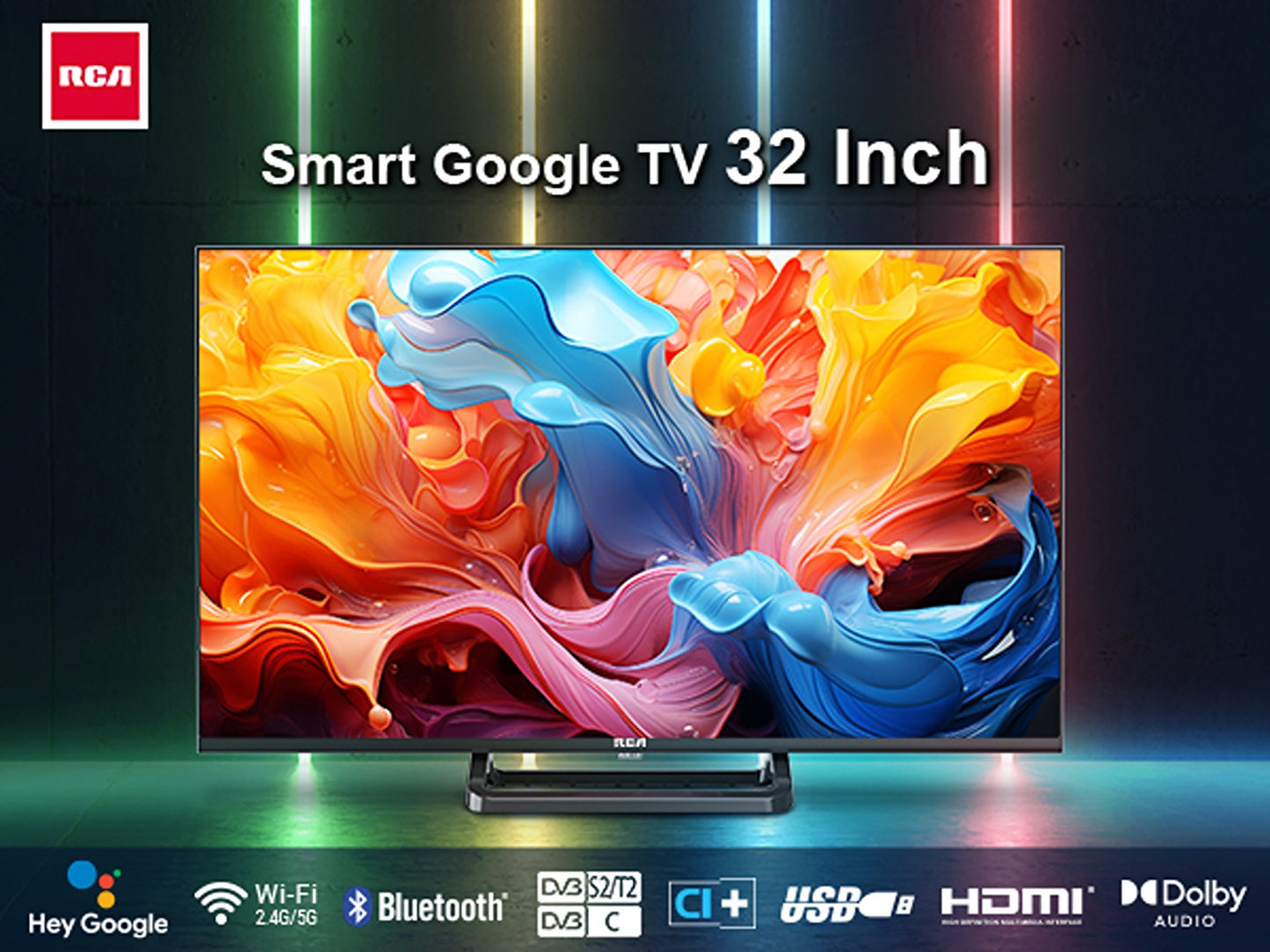 RCA Google Smart TV - LED HD - 32 inch/82 cm - Frameless Design - Enkelvoudige standaard - Tripple Tuner DVB-T/T2/S/S2/C - HDMI x3, USB x2, CI+ - Voice Controle & Streaming apps - Geassembleerd in Eindhoven - SRG32HQ1C