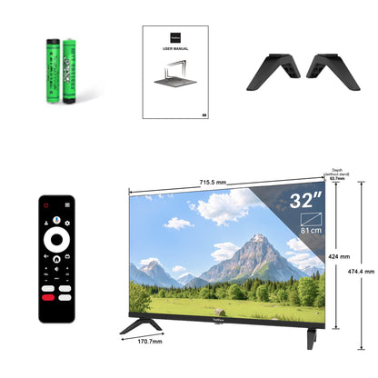 TeeView 32 inch HD LED TV | 3x HDMI | 2x USB | Ingebouwde USB Mediaspeler | Frameless Design | In Eindhoven geassembleerd | TV32QHA-EU