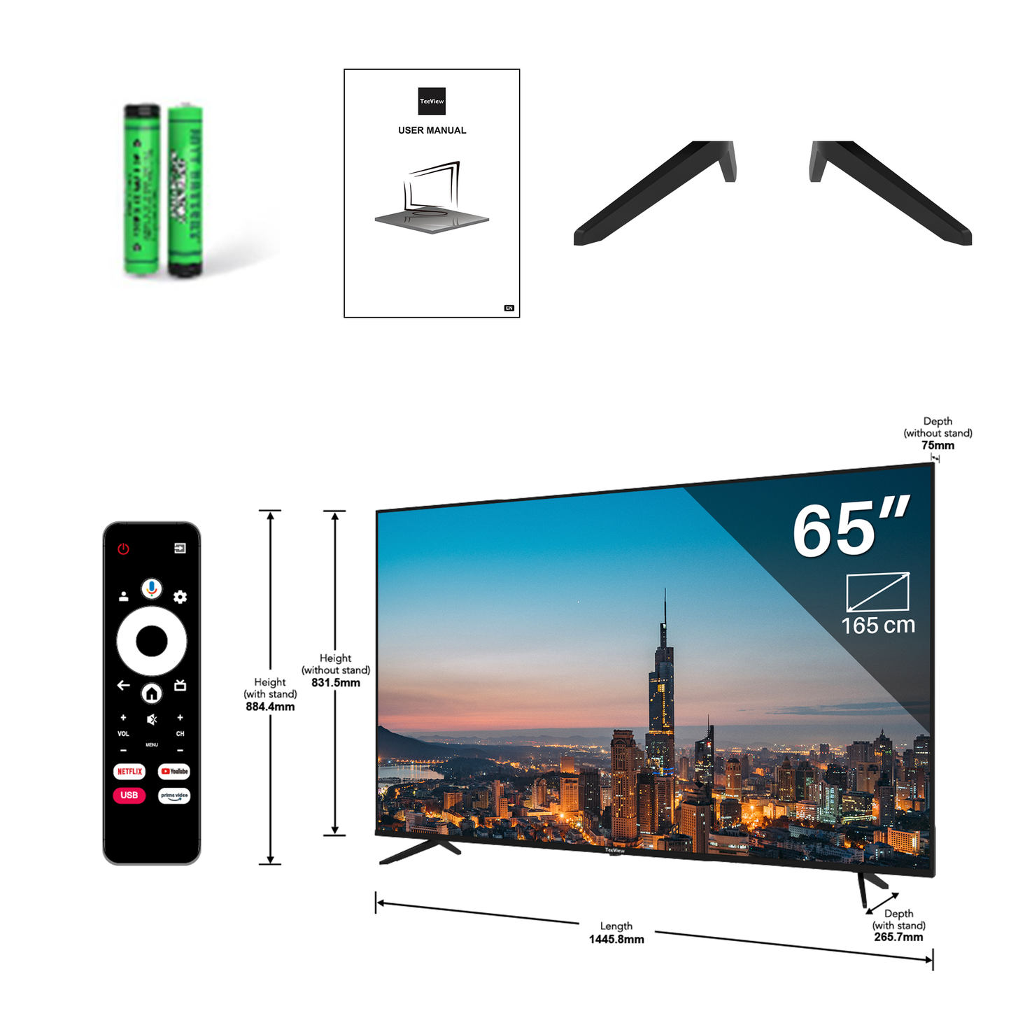 Google Smart TV | TeeView TV 65 inch QLED | 4K Ultra HD | Frameless Design | in Eindhoven geassembleerd | TV65QQG-EU