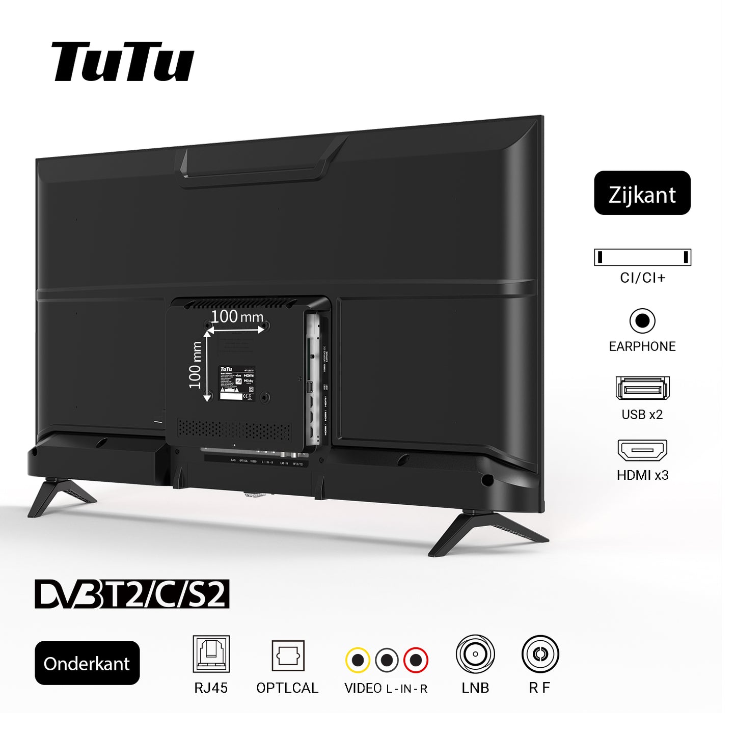 TuTu VIDAA TV - LED Full HD - 40 inch/102 cm - Frameless Design - Tripple Tuner DVB-T/T2/S/S2/C - HDMI x3, USB x2, CI+ - Streaming apps - In Eindhoven geassembleerd - TUV40FQ1