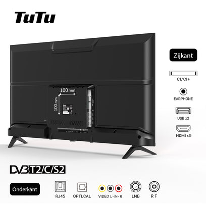 TuTu VIDAA TV - LED Full HD - 40 inch/102 cm - Frameless Design - Tripple Tuner DVB-T/T2/S/S2/C - HDMI x3, USB x2, CI+ - Streaming apps - In Eindhoven geassembleerd - TUV40FQ1