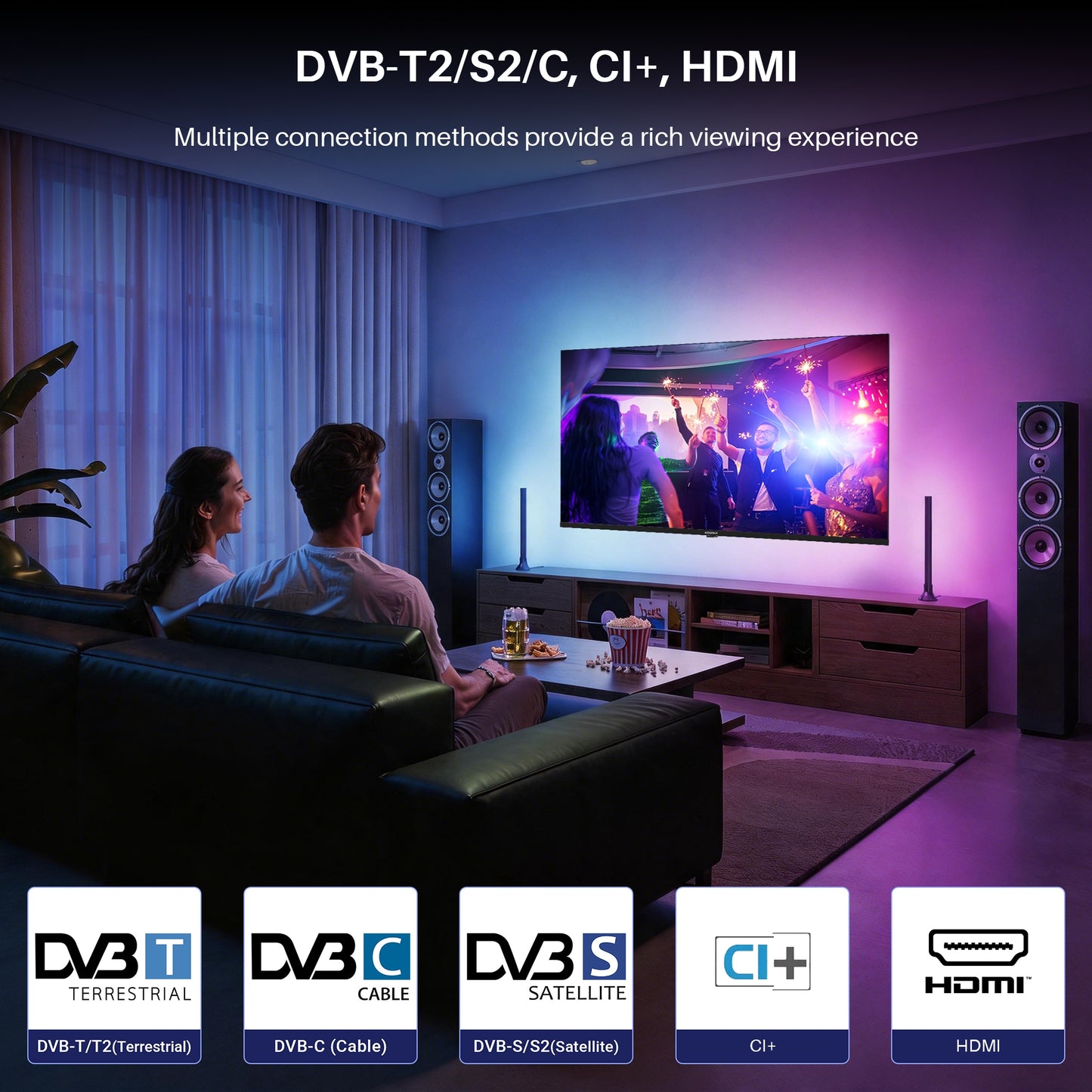 Koorui Smart TV - Tizen TV by Samsung - QLED Full HD - 32 inch/81 cm - Streaming apps - AirPlay - Hotelmodus - HDMI x3, USB x2, CI+ - Tripple Tuner DVB-T/T2/S/S2/C - Frameless Design - Geassembleerd in Eindhoven - K32Q1FFQ-T8