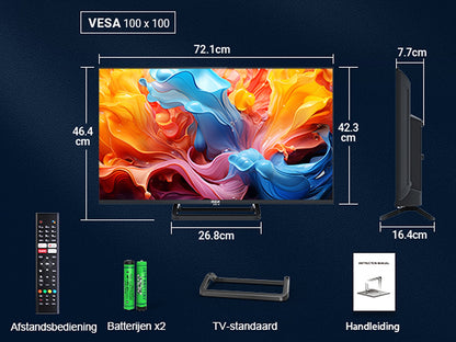 RCA Google Smart TV - LED HD - 32 inch/82 cm - Frameless Design - Enkelvoudige standaard - Tripple Tuner DVB-T/T2/S/S2/C - HDMI x3, USB x2, CI+ - Voice Controle & Streaming apps - Geassembleerd in Eindhoven - SRG32HQ1C