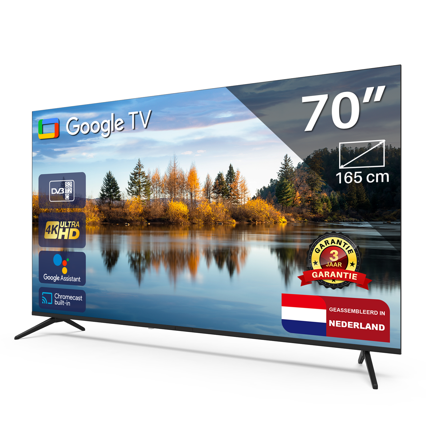 Google Smart TV | TeeView 70 inch QLED 4K Ultra HD Google TV | 3xHDMI 2x USB | Ci+ | Triple Tuner DVB-T/T2/S/S2/C | Frameless Design | Smart TV | in Eindhoven geassembleerd | TeeView TV70UQG-EU