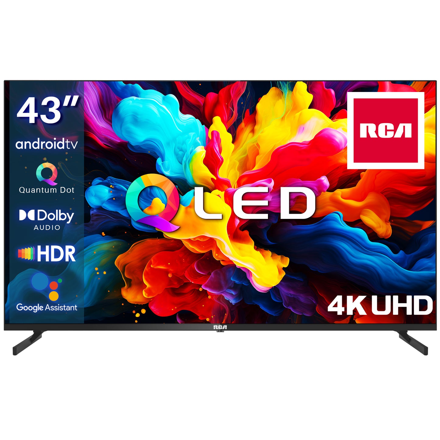 RCA Android Smart TV - QLED 4K Ultra HD - 43 inch/109 cm - Voice Controle & Streaming apps - HDMI x3, USB x2, CI+ - Tripple Tuner DVB-T/T2/S/S2/C - Frameless Design - Geassembleerd in Eindhoven - RAQ43UN1