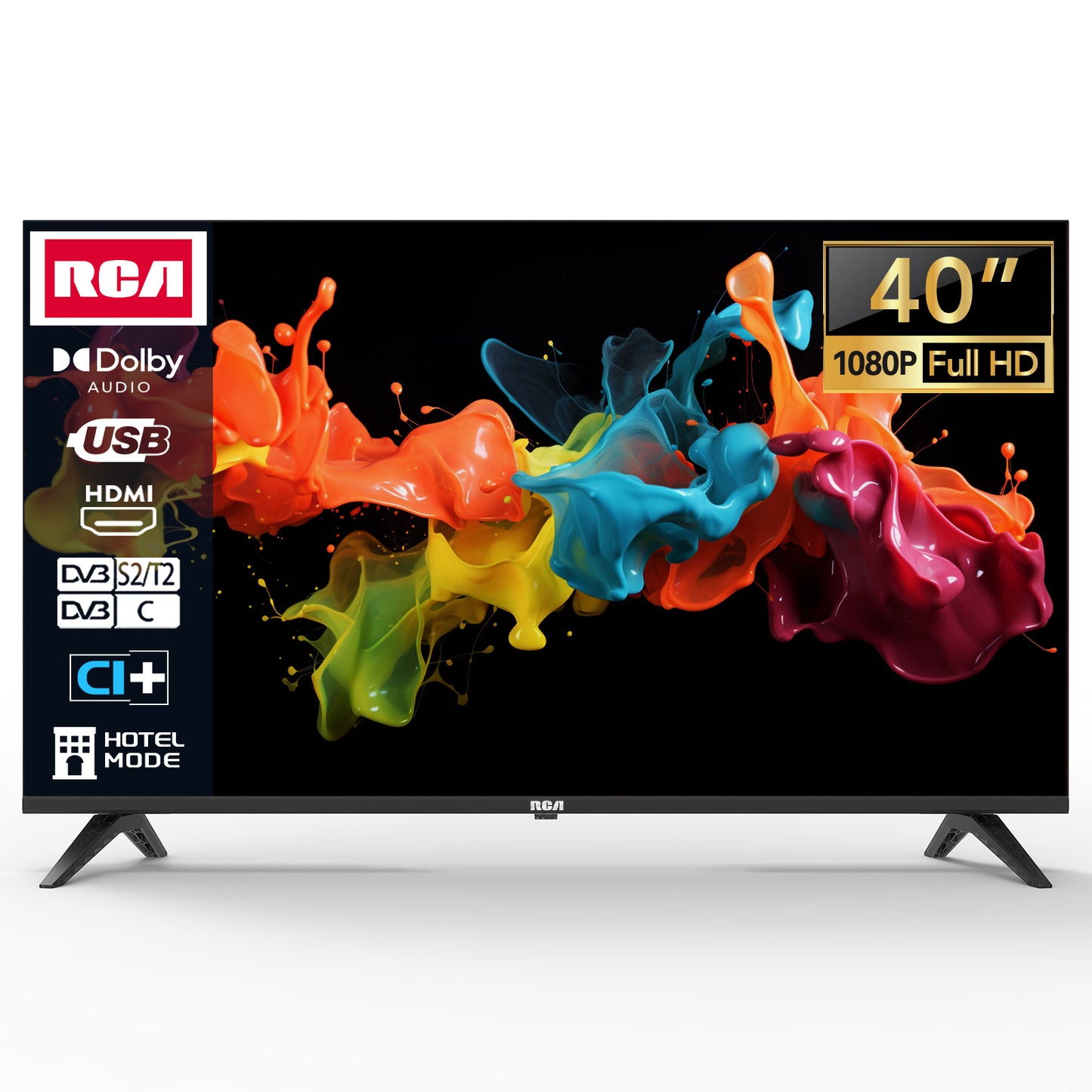 RCA Standaard TV - LED Full HD - 40 inch/102 cm - Frameless Design - Tripple Tuner DVB-T/T2/S/S2/C - HDMI x3, USB x2, CI+ - Hotel Mode - Geassembleerd in Eindhoven - NRB40FQ1