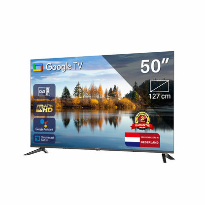 Google Smart TV | TeeView 50 inch 4K UHD Google TV | Frameless Design | Smart TV | 3xHDMI 2x USB | Ci+ | Triple Tuner DVB-T/T2/S/S2/C | Dolby Digital | HDR10 | in Eindhoven geassembleerd | TeeView TV50QUG-EU
