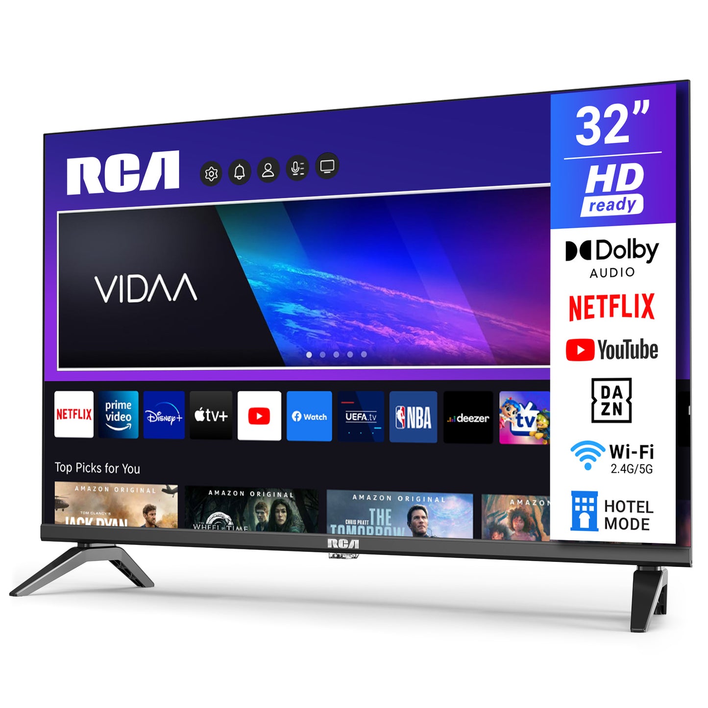 RCA VIDAA Smart TV - LED HD - 32 inch/82 cm - Frameless Design - Tripple Tuner DVB-T/T2/S/S2/C - HDMI x3, USB x2, CI+ - Streaming apps - Geassembleerd in Eindhoven - VRS32HQ1