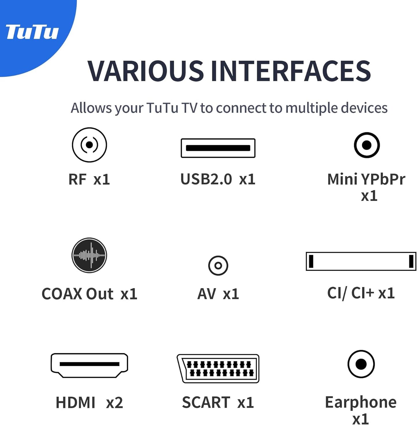 TuTu Standaard TV - LED Full HD - 42 inch/108 cm - Frameles Design - Tripple Tuner DVB-T/T2/S/S2/C - HDMI x2, USB x1, CI+ - Geassembleerd in Eindhoven - TUB42FD1N