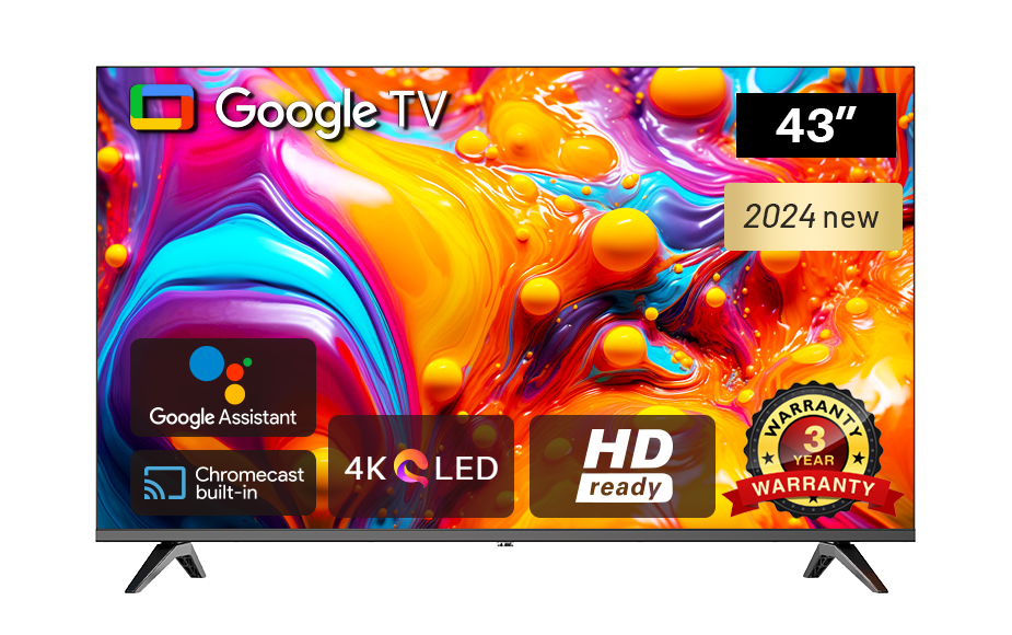 Google Smart TV | TeeView | 43 inch TeeView 4K UHD LED TV | 3xHDMI 2x USB | Ci+ | Triple Tuner DVB-T/T2/S/S2/C | Frameless Design | in Eindhoven geassembleerd | TV43QUG-EU