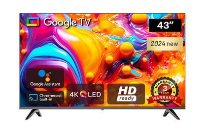 TEEVIEW TV43QUG Google Smart TV | 43 inch TeeView 4K UHD LED TV | 3xHDMI 2x USB | Ci+ | Triple Tuner DVB-T/T2/S/S2/C | Frameless Design | in Eindhoven geassembleerd