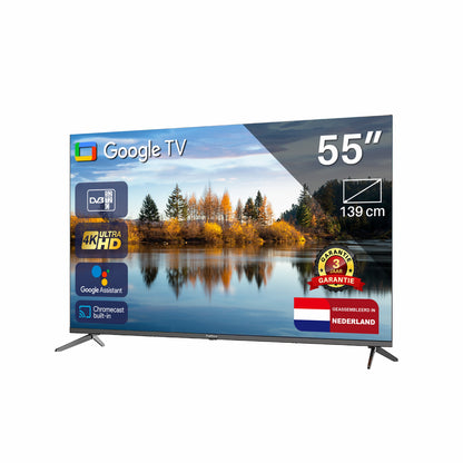 TeeView Google Smart TV - LED Ultra HD 4K – 55 inch/140 cm - Frameless Design - Tripple Tuner DVB-T/T2/S/S2/C - HDMI x3, USB x2, CI+ - Voice Controle & Streaming apps - Geassembleerd in Eindhoven - TV55QUG-EU