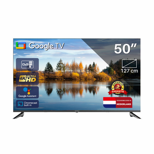Google Smart TV | TeeView 50 inch 4K UHD Google TV | Frameless Design | Smart TV | 3xHDMI 2x USB | Ci+ | Triple Tuner DVB-T/T2/S/S2/C | Dolby Digital | HDR10 | in Eindhoven geassembleerd | TeeView TV50QUG-EU