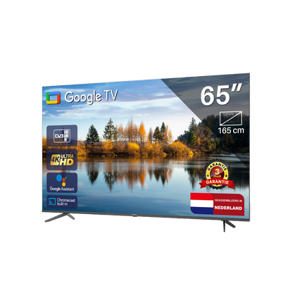 Google Smart TV | TeeView 65 inch 4K Ultra HD | 3xHDMI 2x USB | Ci+ | Triple Tuner DVB-T/T2/S/S2/C | Frameless Design | in Eindhoven geassembleerd | TV65QUG-EU