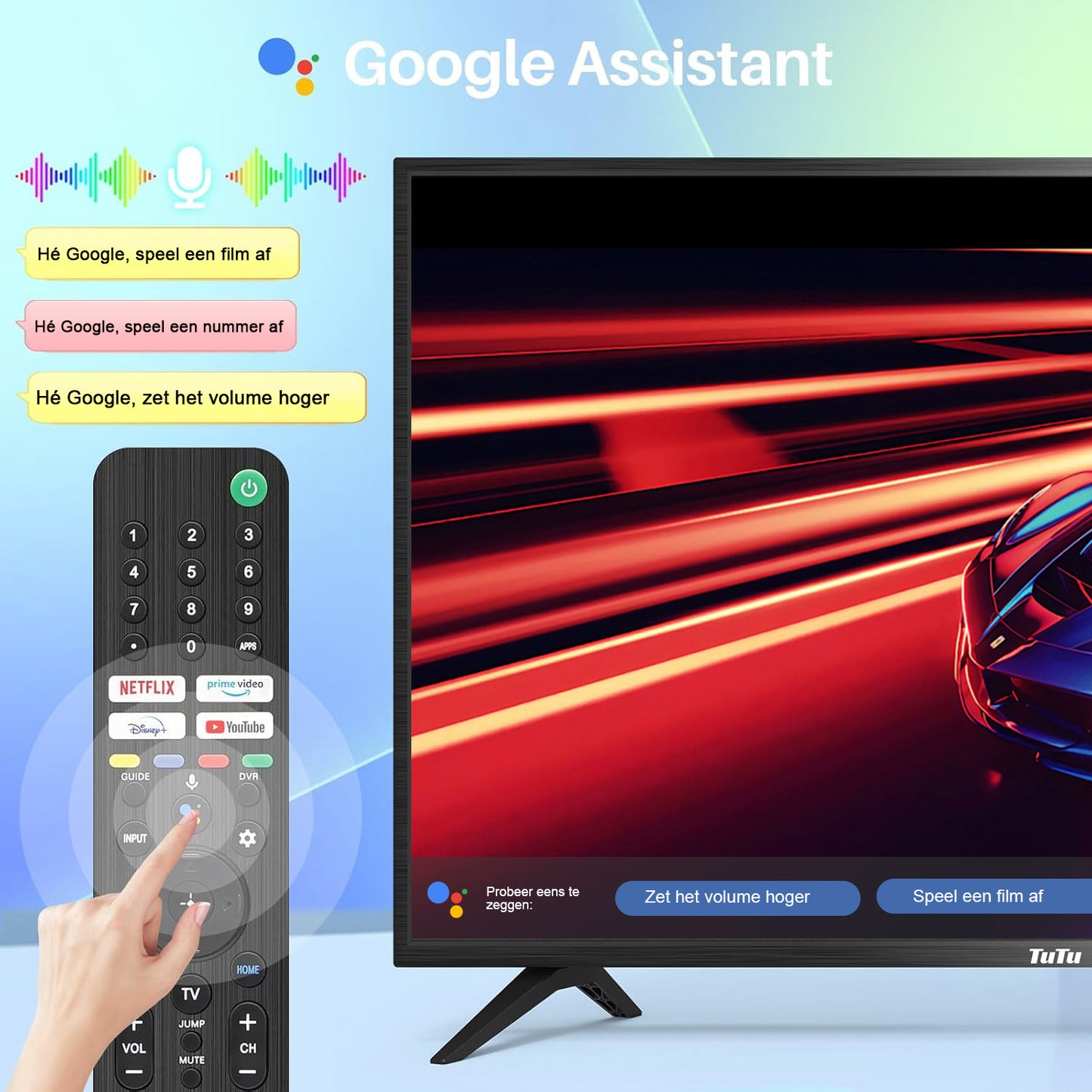 TuTu Android Smart TV - LED Full HD - 42 inch/108 cm - Frameless Design - Tripple Tuner DVB-T/T2/S/S2/C - HDMI x2, USB x2, CI+ - Voice Controle & Streaming apps - Geassembleerd in Eindhoven - TUS42FD1A