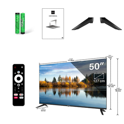 Google Smart TV | TeeView 50 inch 4K UHD Google TV | Frameless Design | Smart TV | 3xHDMI 2x USB | Ci+ | Triple Tuner DVB-T/T2/S/S2/C | Dolby Digital | HDR10 | in Eindhoven geassembleerd | TeeView TV50QUG-EU