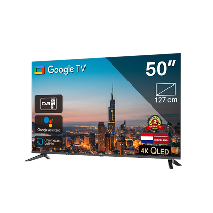 4K Ultra HD Google TV | TeeView 50 inch QLED TV | 3xHDMI 2x USB | Ci+ | Triple Tuner DVB-T/T2/S/S2/C | Frameless Design | Smart TV | in Eindhoven geassembleerd | TeeView TV50QQG-EU