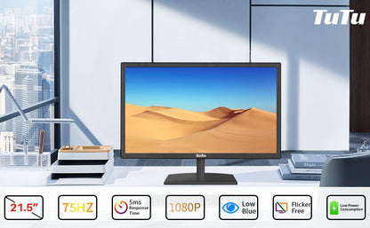 TuTu Standaard Monitor -  Full HD 75Hz LED - 22 inch/56 cm - HDMI, VGA, Audio Out - Inclusief HDMI kabel - F2145M (TU215M1)