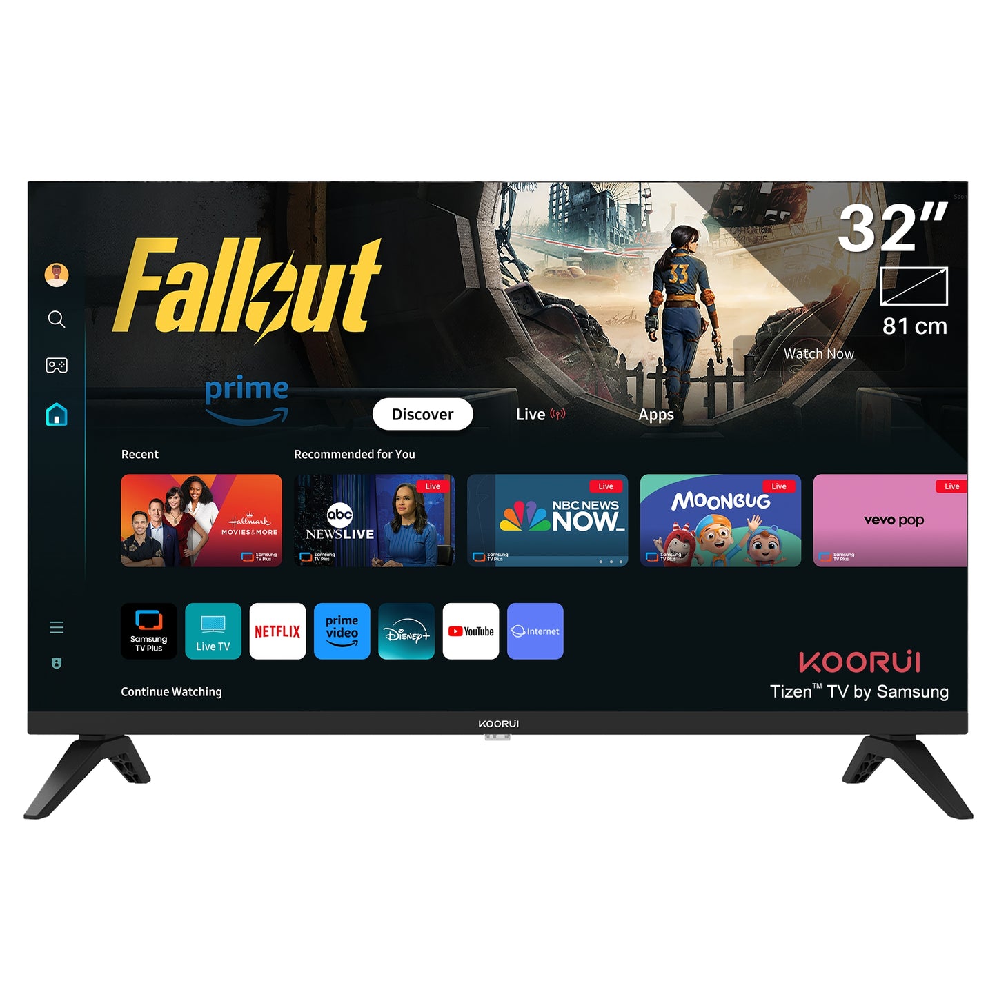 Koorui Smart TV - Tizen TV by Samsung - QLED Full HD - 32 inch/81 cm - Streaming apps - AirPlay - Hotelmodus - HDMI x3, USB x2, CI+ - Tripple Tuner DVB-T/T2/S/S2/C - Frameless Design - Geassembleerd in Eindhoven - K32Q1FFQ-T8